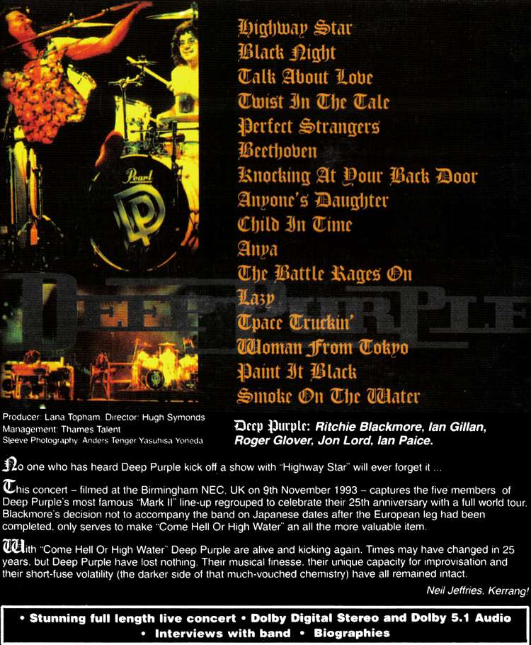 DEEP PURPLE Come hell or high water DVD